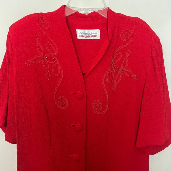 Reina Industries Vintage Beaded Button Down Red Top Size Medium - Picture 3 of 9